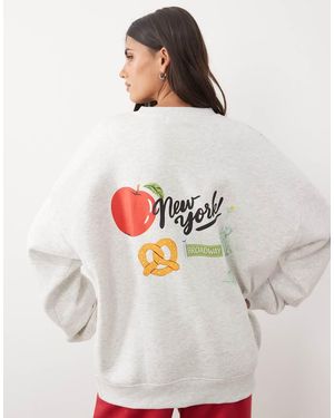 Kaiia Cotton Rich New York Graphic Sweatshirt - Grey