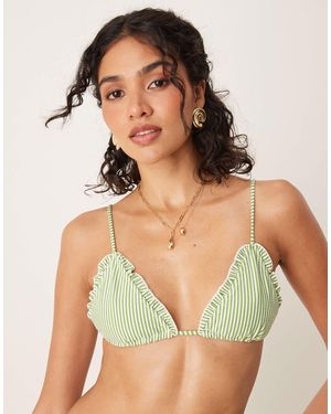 ASOS – anna – gestreiftes triangel-bikinioberteil aus seersucker - Grün