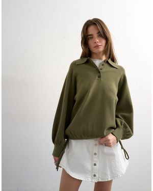 TOPSHOP Knitted Compact Utility Cinch Polo - Green