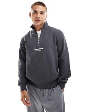Jack & Jones Half Zip Sweat With Originals Logo - Grey