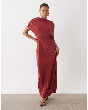 ASOS Fallen Shoulder Slinky Midi Dress - Red