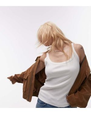 Topshop Unique Skinny Strap Scoop Rib Vest - Brown