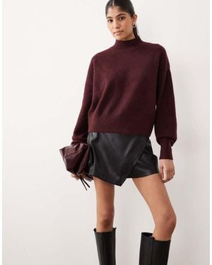 Mango Minifalda Pantalón Negra De Cuero Sintético De - Rojo