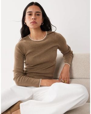 Mango Knit Sweater With Contrast Trim - Brown