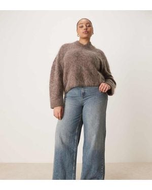 ASOS Asos Design Curve High Waisted Wide Leg Jeans With Cinch - Blue