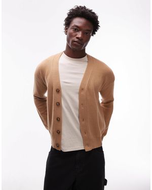 CAT WWR Merino Wool Blend Loose Fit Knit Cardigan With Back Logo - White