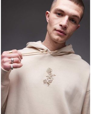 TOPMAN Oversized Fit Hoodie With Floral Embroidery - Grey