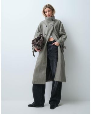 ASOS Funnel Leather Look Longline Trench Coat - White