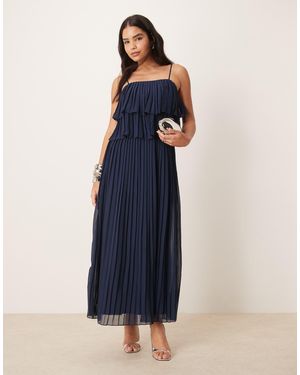 Vila Pleated Ruffle Layer Cami Maxi Dress - Blue