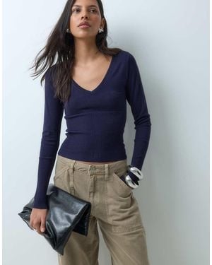 Cotton On Coton On Close Knit V Neck Top - Blue