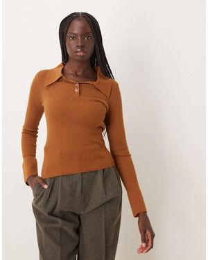 Mango Polo Top With Flared Sleeves - Brown