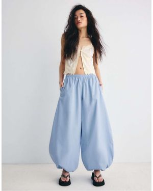 Stradivarius Poplin Volume Trousers - Blue