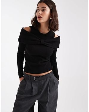Threadbare Cold Shoulder Long Sleeve Sweater With Bow Detail - Black