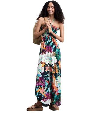 Desigual Mono Largo Con Estampado Tropical - Blanco