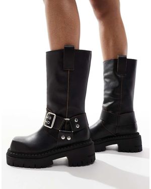 ASOS Botas Biker Negras Con Detalle De Arnés De Cuero Premium Conquest De -Negro - Azul
