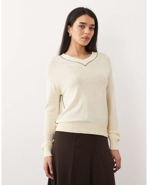Mango V Neck Lightweight Knitted Jumper - White