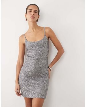 New Look Sequin Slip Mini Dress - Grey