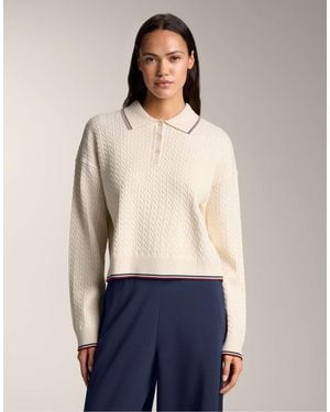 Oysho Polo Neck Mini Cable Knit Jumper - Blue