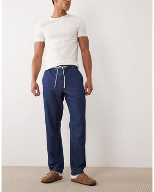 Mango Linen Blend Denim Look Draw String Pants - Blue