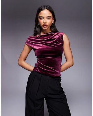 New Look Velvet Fallen Shoulder Top - Red