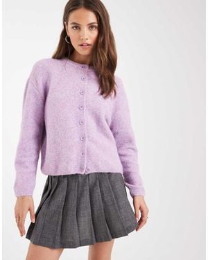 ASOS Fluffy Crew Neck Cardigan - Purple