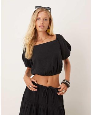 Mango Cheescloth Off Shoulder Co-ord Top - Black