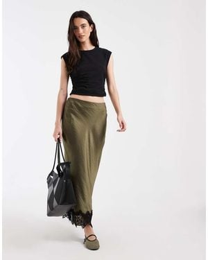 Vero Moda Satijnen Midi-Rok Met Kanten Zoom - Wit