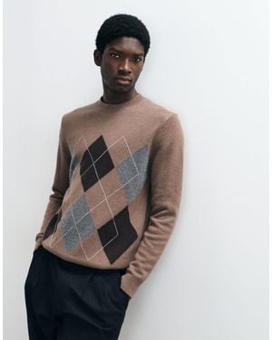 Mango Argyle Sweater - Brown