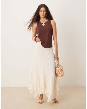 ASOS Lace And Ruffle Chiffon Maxi Skirt - Natural