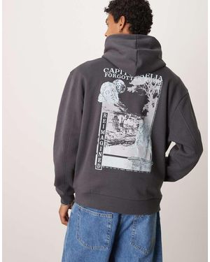 ASOS Felpa Oversize Grigia Con Cappuccio E Stampa Sul Retro - Grigio