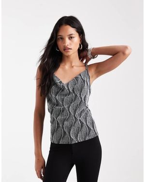Vero Moda Cami Strap Waterfall Glitter Top - Black