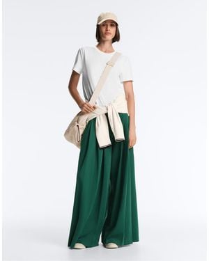 Oysho Cotton Wide-leg Pique Pleated Trousers - Green