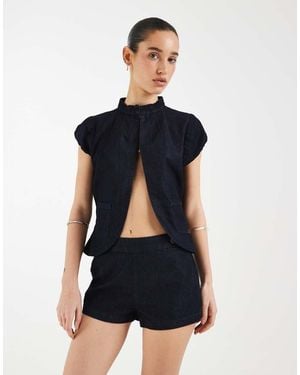 Motel Alita Mini Denim Shorts With Buttons - Blue