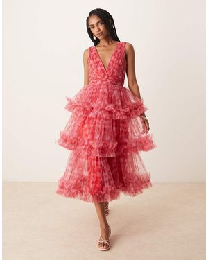 LACE & BEADS Ruffle Tiered Midaxi Dress