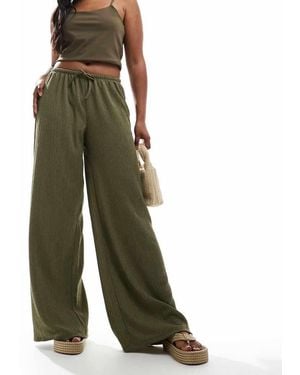 Pull&Bear Textured Wide Leg Trousers - Green