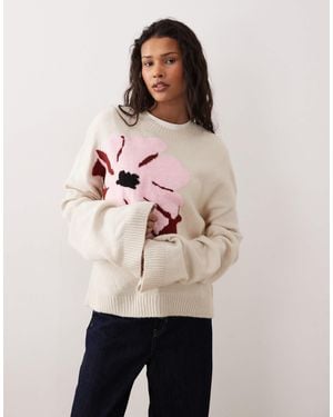 ASOS Knitted Floral Sweater - Natural