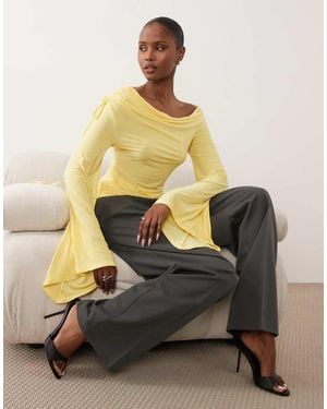 ASOS Slinky Cinched Waist Asymmetric Angel Sleeve Top - Natural