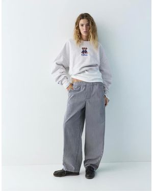 Pull&Bear Striped Barrel Trousers - Grey