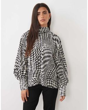 ASOS Blusa Tunica Ad Ali Di Pipistrello Con Collo Alto A Pied De Poule - Grigio