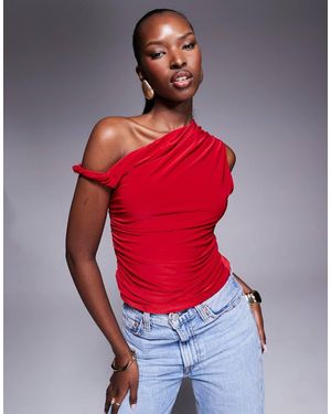 Kaiia Exclusive Double Laye Slinky Off Shoulder Top - Red