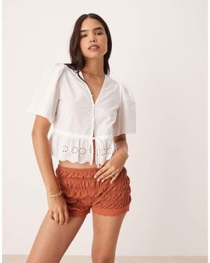 Vila Tie Front Broderie Detail Blouse - Orange