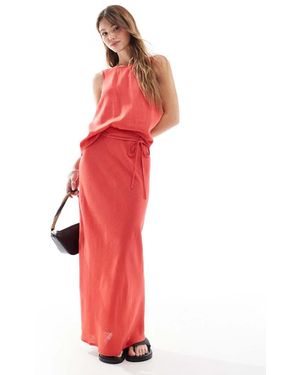 ASOS Schuingesneden Midi-Rok Van Linnenmix - Rood