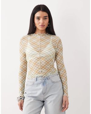 ASOS Mesh Long Sleeve Lettuce Hem Top - White