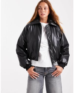 Cotton On Faux Leather Puff Jacket - Gray