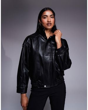 River Island Batwing Sleeve Funnel Neck Faux Leather Jacket - Gray