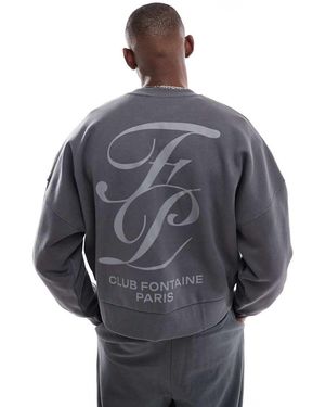 ASOS Felpa Oversize Antracite Con Spalle Scese E Stampa - Grigio