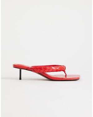 TOPSHOP Emily Pin Mid Heel Woven Toe Thong Sandals - Red