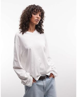 Weekday Boxy Fit Long Sleeve T-shirt With V-neck - White