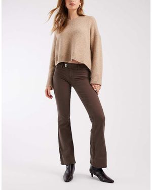 ASOS Pantalones De Campana Marrón Elásticos Con Detalle De Botón Y Solapa De - Neutro