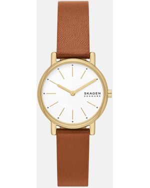 Skagen – signatur lille – damenuhr aus goldfarbenem edelstahl mit zwei zeigern und em armband - Weiß